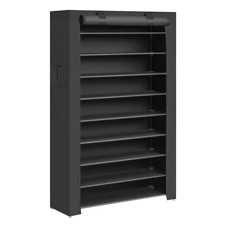 SONGMICS Zapatero de Tela de 10 Niveles, Zapatero con Funda Exterior de Tela 28 x 88 x 160 cm, para Zapatillas de Deporte, Tacones,Zapatillas, Marco de Metal, Negro - 1