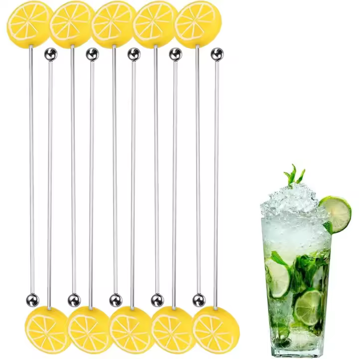 Agitadores de café reutilizables de 10 piezas Palos de mezcla de Limon para Bebidas Agitador de mezcla de Maple inoxidable, coctelera de bar - 1