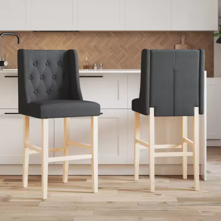 vidaXL Taburetes altos 2 uds madera maciza de caucho y tela - 1