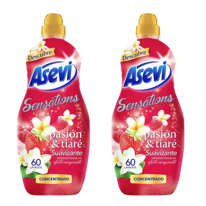 Asevi - Pack 2 Botellas Suavizante Sensations Pasión & Tiaré - Concentrado, 60 Lavados - 1