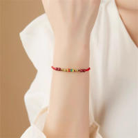 Pulsera De Hilo Rojo Para Mujeres Y Hombres Con Cuentas De Cinnabar Y Cordón Tejido Tíbet Budista Joyería De Muñeca Artesanal - details 2