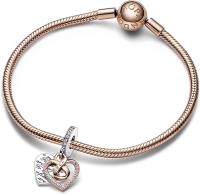 Pandora Moments Charms - Corazón de Plata de ley y Chapado en oro Rosa de 14 Quilates-Colgante de corazón, Coma con embalaje de Caja De Regno original. - details 1
