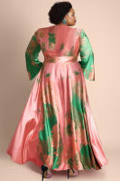 Vestido De Satén Para Mujer Talla Grande Color Bloque Rosa Elegante Con Manga Larga Estilo Flare Para Invitada De Boda Maxi Vacaciones - details 2