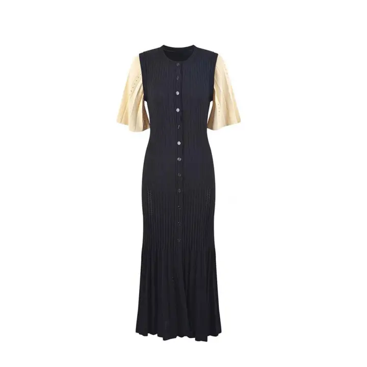 Vestido De Encaje Elegante Francés Para Mujer Verano Primavera Slimming Mermaid Mid-Calf O-Neck Estilo Callejero Polyester - 1