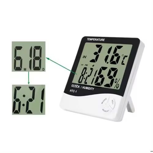 Medidor De Temperatura Y Humedad Digital HTC-1 HTC-1S Estación Meteorológica Con Reloj Para Interior Y Exterior Hygrometer - 1