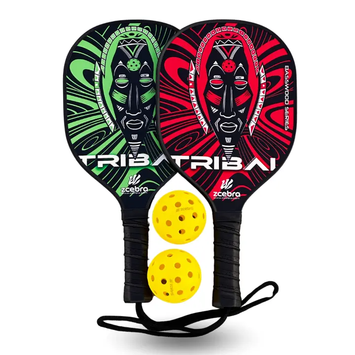 Set de Pickleball Tribal Zcebra. Dos palas y dos pelotas. Madera de Tilo Americano, resistentes y duraderas. Iniciación. Bolas profesionales - 1