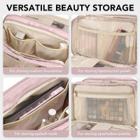 Bolsa de cosméticos de viaje, bolsa de cosméticos portátil, bolsa de almacenamiento impermeable, neceser, soporte vertical independiente para brochas - details 4