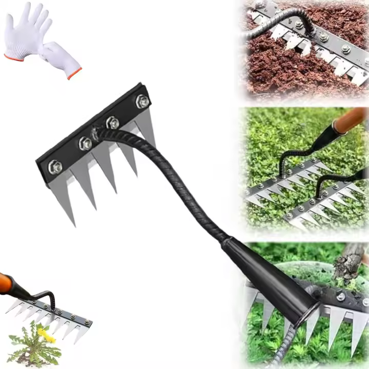 Rastrillo de hierro 2.0 - Gardinea - Rastrillo de acero al carbono para desherbar y jardinería (5/6/7/8 dientes), herramienta multifuncional y resistente para desherbar y jardinería (8 dientes) - 1