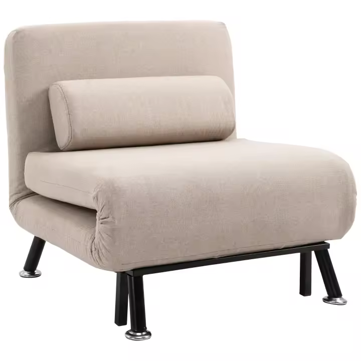 HOMCOM Sofá Cama de 1 Plaza 3 en 1 Sofá Cama Plegable Tapizado en Lino con Respaldo Ajustable de 5 Niveles y Almohada Acolchada para Oficina Dormitorio Salón 75x70x75 cm Beige - 1