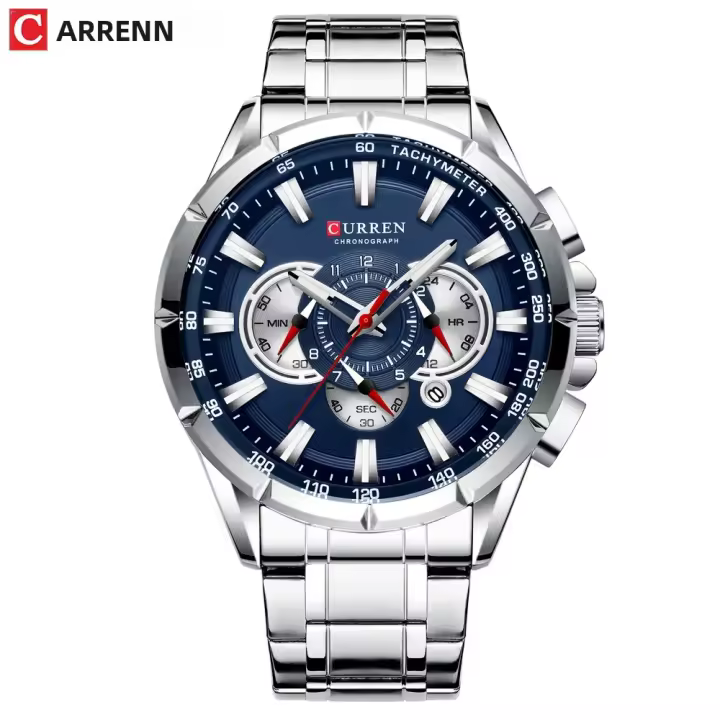 Reloj Deportivo Casual CURREN Para Hombres Con Cronógrafo Y Pantalla Grande De Acero Inoxidable Luminoso Resistente Al Agua Y De Cuarzo - 1