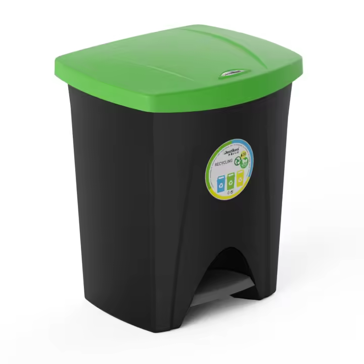 Plastiken Nature - Cubo de Basura 25L con Pedal para Cocina. Negro con Tapa Verde - 1