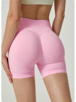 Shorts De Yoga Sin Costuras 4.5" Scrunch Bum Bandas Altas De Ribbed Algodón Para Gimnasio Shorts De Ciclismo De Alta Estirabilidad - details 7