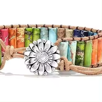 Pulseras de 7 Chakras para Mujer con Piedras reales, pulsera de cuentos curativas de Cuero, joyería de Amistad Bohemia para hombres y Mujeres - 1