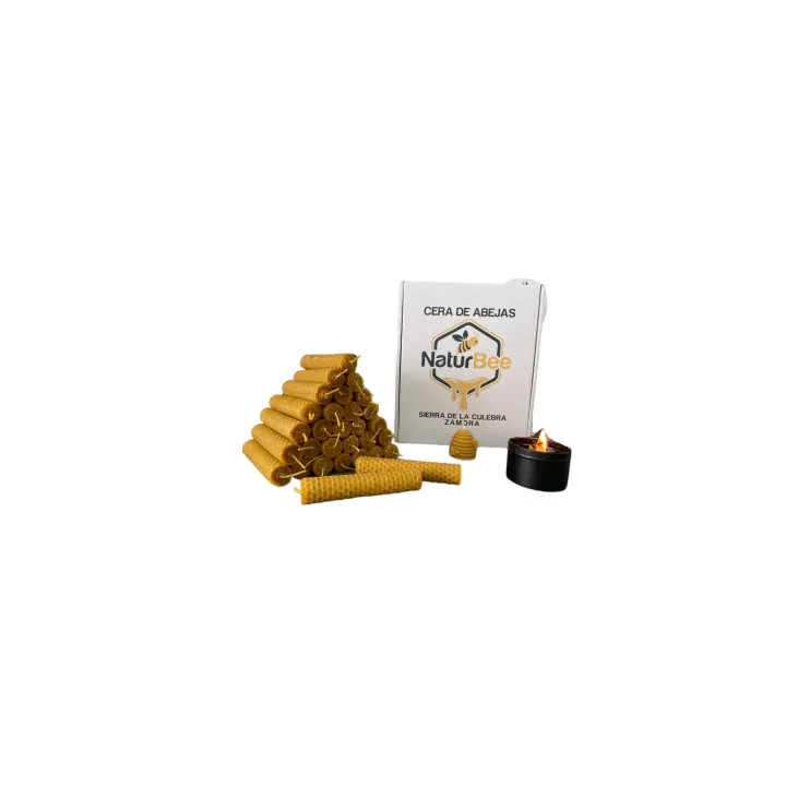 NaturBee-Velas de Miel de Abeja.Natural 100% Velas de Cera de Abeja. Pura (Pack de 30 Velas,10 cm x 1 cm) SIN PARAFINA 100% artesanal,Origen ESPAÑA en la Sierra de La Culebra y Sanabria (Zamora) - 1