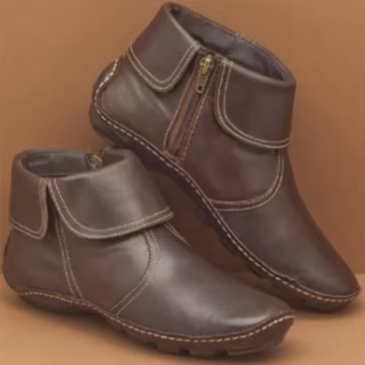 Botas Cortas Para Mujer Estilo Europeo Y Americano Primavera 2024 Cierre De Cremallera Lateral Punta Redonda Talla Grande Color Sólido - 1