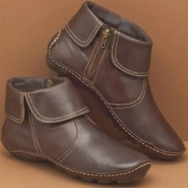Botas Cortas Para Mujer Estilo Europeo Y Americano Primavera 2024 Cierre De Cremallera Lateral Punta Redonda Talla Grande Color Sólido - 1