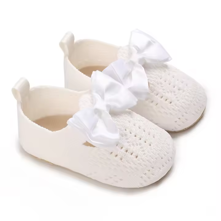 Zapatos De Caminar Para Bebés Niñas Primavera Verano Con Lazo Suaves De Algodón Resistente a Golpes Cierre SLIP-ON Transpirables Talla True - 1