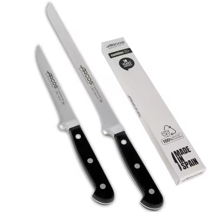 Arcos Cuchillo Jamonero Cuchillo deshuesador  Set Jamon   Set Cuchillos jamoneros 250 mm y Cuchillo deshuesador (140 mm) jamonero Profesional  2 Pzs  Cuchillo Carnicero Profesional  Eco - 1