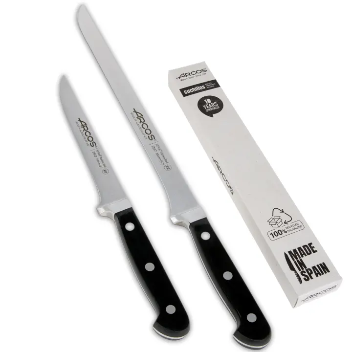 Arcos Cuchillo Jamonero Cuchillo deshuesador  Set Jamon   Set Cuchillos jamoneros 250 mm y Cuchillo deshuesador (140 mm) jamonero Profesional  2 Pzs  Cuchillo Carnicero Profesional  Eco - 1