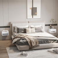 HOMCOM Juego de 2 Mesitas de Noche Flotantes Mesillas de Noche Mesas de Noche con Cajón para Dormitorio Salón 37x32x21 cm - details 1