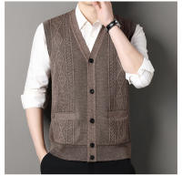 Chaqueta De Punto Para Hombre Otoño Invierno Chaqueta De Cuello V Sin Mangas Botones Estilo Casual Moda Knitted Cardigan - details 6