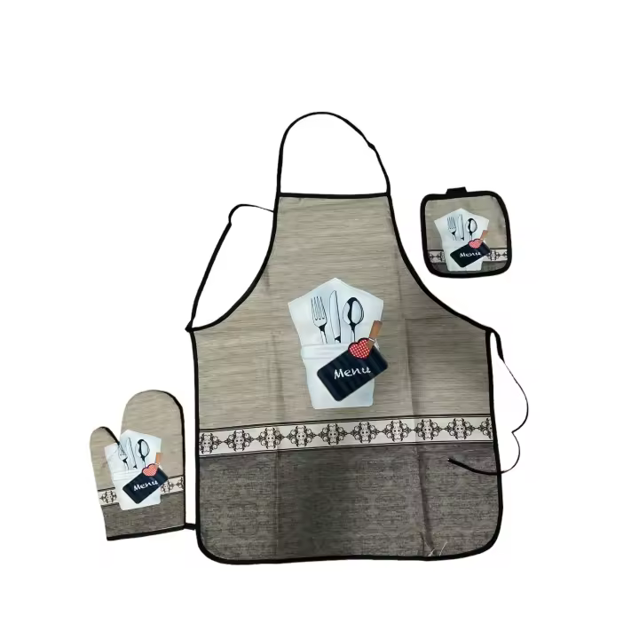 Juego  Delantal de cocina, Guante de horno y Soporte  para ollas, Protector de tejido para manchas ,manoplas - 1
