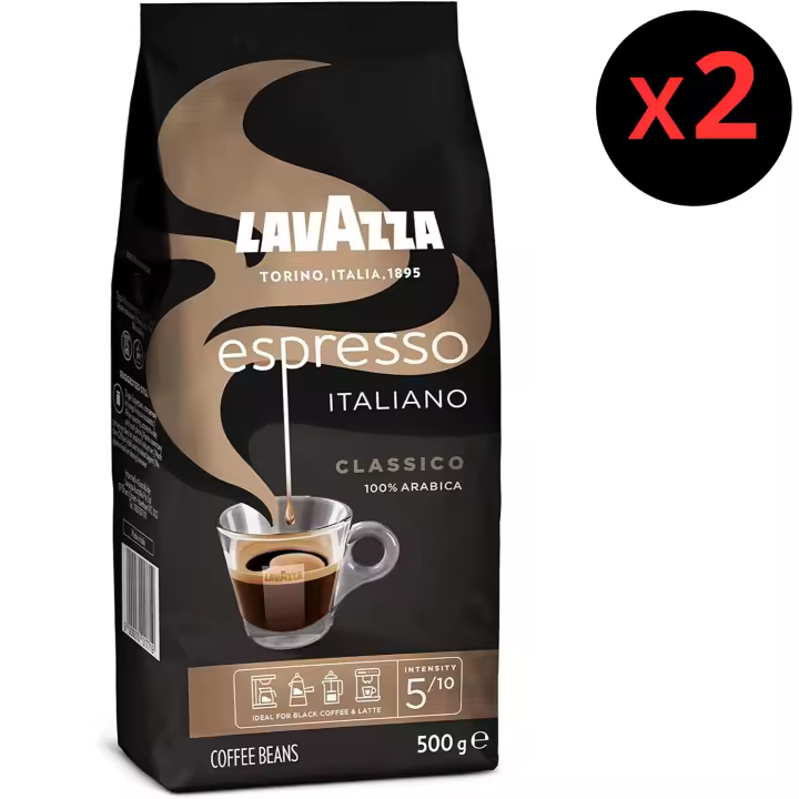 Lavazza Espresso Italiano Classico, 2x Paquete de 500g Café en Grano Natural, Ideal para la Máquina de Café Espresso, Notas Aromáticas Florales, 100 % Arábica, Intensidad 5, Tueste Medio - 1