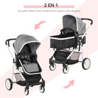 HOMCOM Silla de Paseo 2 en 1 Cochecito de Bebé y Capazo para Niños de 0-36 Meses con Capota Plegable Respaldo Reclinable Cesta Grande Palanca de Freno Carga 15kg 80x51x102 cm Gris - details 0