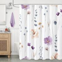 Juego de cortina de ducha Floral de acuarela moderna con ganchos, impermeable, diseño minimalista para baño, 1 unidad - details 6