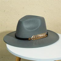 Sombrero De Vaquero Occidental Para Mujeres Con Borde Plano Y Cinturón Fedora De Jazz Color Sólido Clásico Para Hombres Y Mujeres En Todas Las Estaciones - details 2