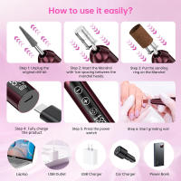 Nueva Máquina De Uñas Eléctrica Recargable 35000RPM Profesional Para Manicura Y Gel Polishing Con Corte De Molienda Accesorios Incluidos - details 3