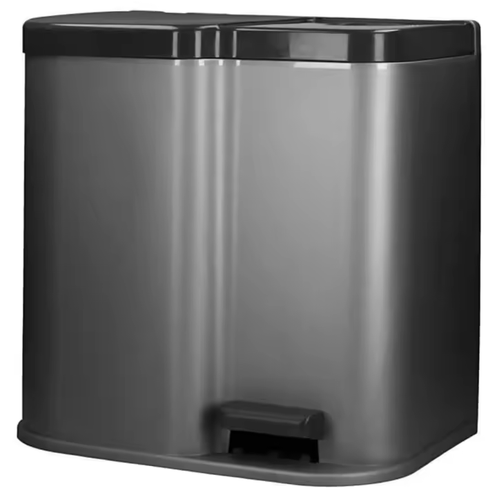 Curver Papelera doble pedal Deco gris claro cubos interiores 6L y 15L - 1