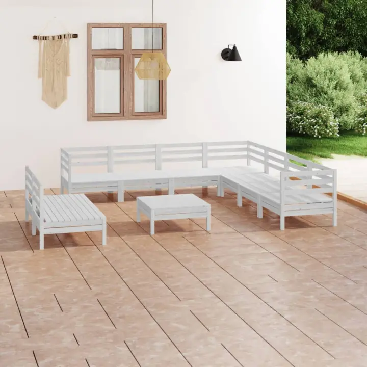 vidaXL Juego de muebles de jardín 10 piezas madera maciza pino blanco - 1