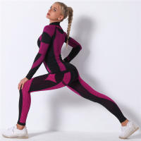SSITO Conjunto Deportivo de manga Larga para Mujer, traje de Yoga, ropa de Cuello alto para Gimnasio, Top Short de Fitness, Leggings sin costura de DOT in Rayas, Nuevo, 2 Unidades/Set - details 2