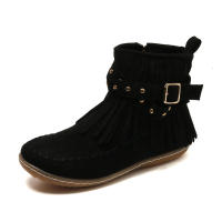 Botines De Otoño Para Mujer Zapatos Planos Botas De Tobillo Retro En Cuero Suelto Con Borlas Punta Redonda Suave Casual - details 1