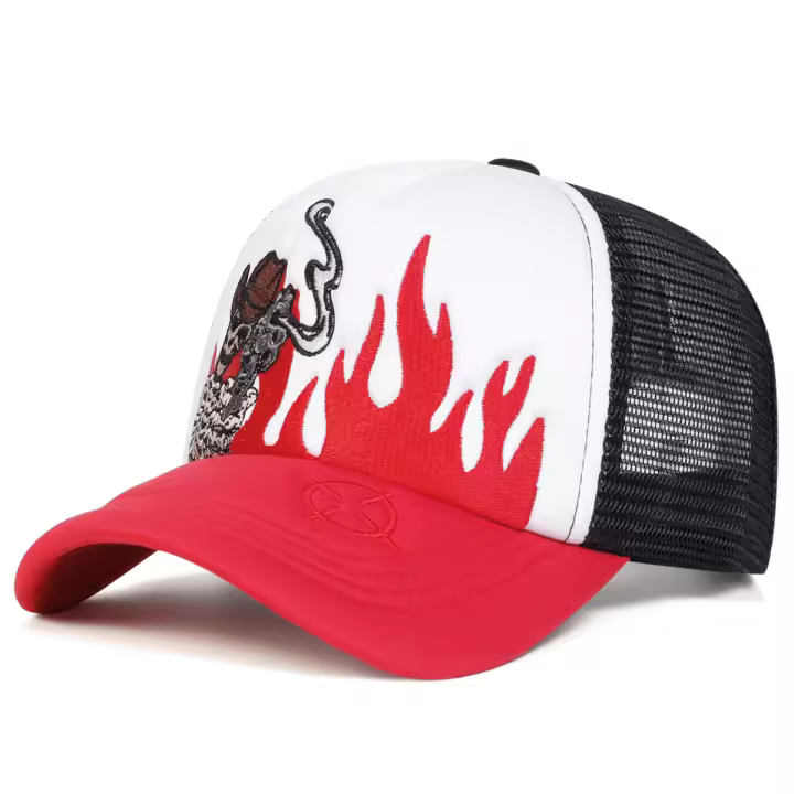 Gorro De Béisbol Unisex Con Bordado De Calavera Y Llama Ajustable Casual Para Primavera Y Verano Protección Solar - 1