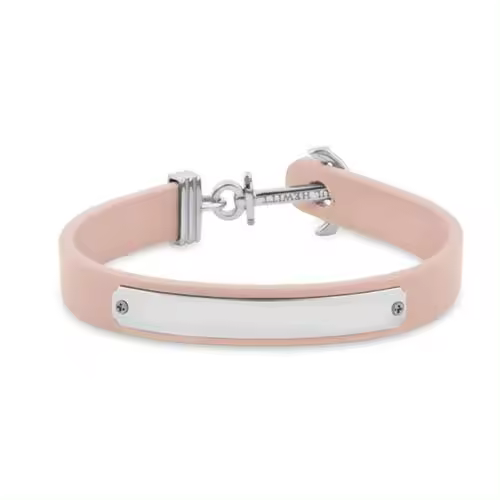 Pulsera signum de cuero y acero inoxidable grabada en color rosado PH-FSC-R-N-BL - 1