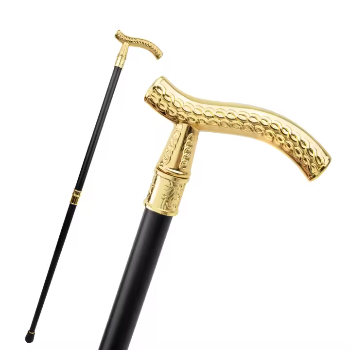Bastón De Moda Con Patrón De Flor Dorada Decorativo Y Elegante Para Fiesta Punta De Goma Material De Acero Longitud 93cm - 1
