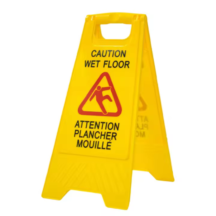 PAMEX Señal de Suelo Mojado en Inglés y Francés. Cartel Plegable Señalización Advertencia Mojado Color Amarillo. Advertencia Superficie Resbaladiza. - 1