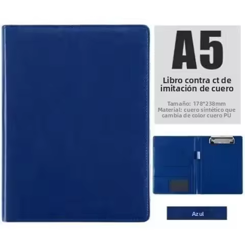 Portafolios De Negocios A5 Para Documentos Con Clip De Metal Organizador De Papelería Para Oficina Estuche De Cuero PU - 1