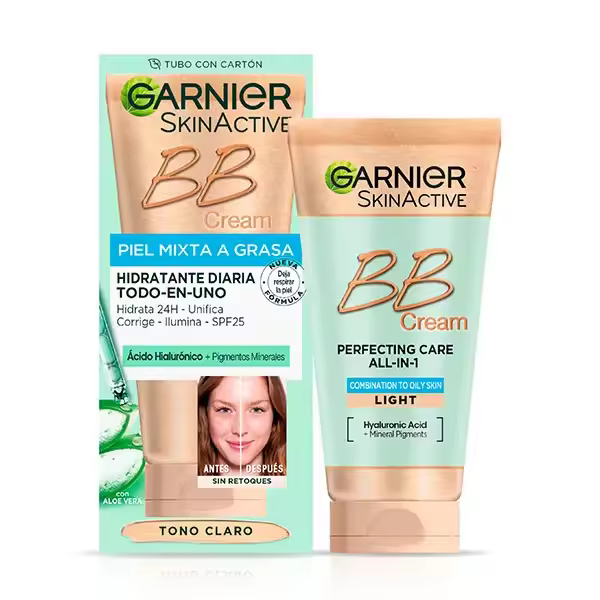 Garnier SkinActive BB Cream Matificante para Pieles Mixtas a Grasas Tono Claro. Hidratante Todo en Uno con Color con SPF 25 - 1