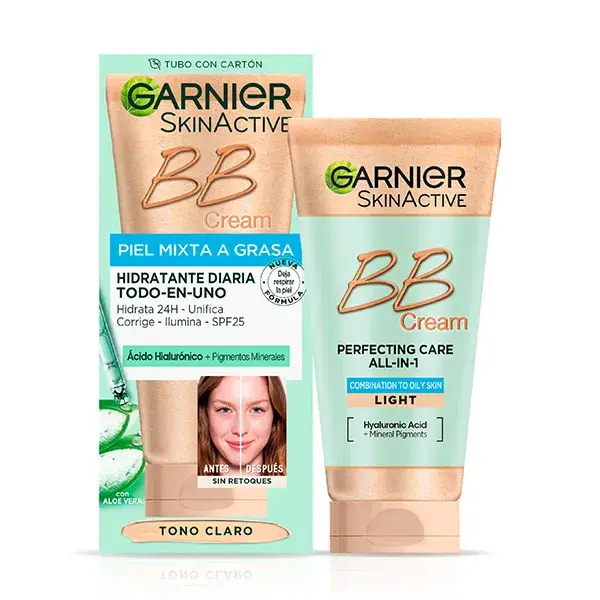 Garnier SkinActive BB Cream Matificante para Pieles Mixtas a Grasas Tono Claro. Hidratante Todo en Uno con Color con SPF 25 - 1