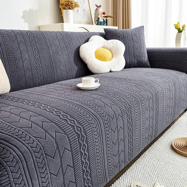 Elasticas Funda Sofa 5 Plazas, Fundas de Sofa con Reposabrazos, Terciopelo Jacquard Espesado Funda Sofá Anti Gatos Perros y Mascotas, Moderna Cubre Sofa Antimanchas Lavable (Color : Dark Gray) - 1