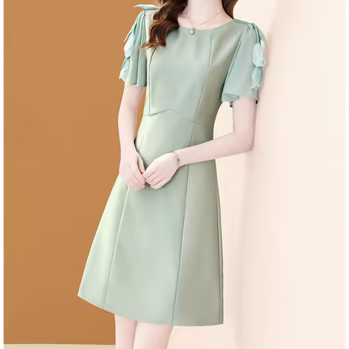 Vestido EVNISI Slim Oficina A-line Verano Mujer Elegante Verde Manga Corta Cuello O Casual Bodycon Fiesta Vestido Fairy - 1