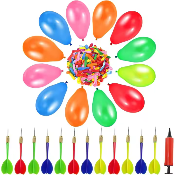 Ballons de Fléchettes Multicolores, 500 Ballon de Fléchettes Set avec 12 Fléchettes avec 1 Pompes à Ballons, Ballon de Fléchettes Set pour Décorations de Cirque Carnaval - 1