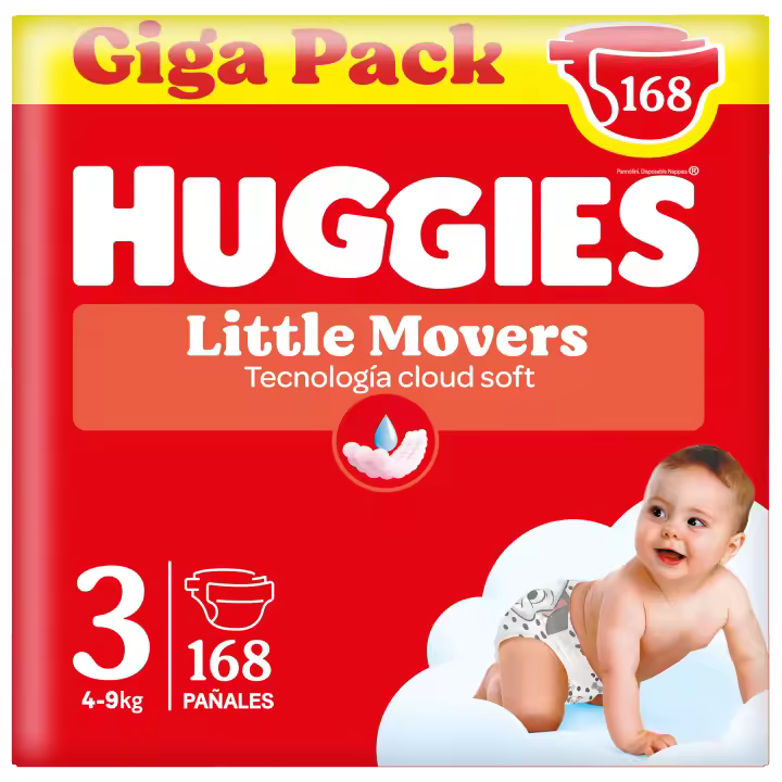 Huggies Little Movers - Ultra Comfort Pañales para Bebé, Tallas 3,4,5 y 6. Cintura Flexible, Elástica y Suave, Efecto Anti-Humedad, Mantiene al Bebé Seco hasta 12 horas, Comodidad para la piel 24/7, Diseños Disney. - 1