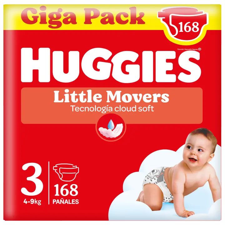 Huggies Little Movers - Ultra Comfort Pañales para Bebé, Tallas 3,4,5 y 6. Cintura Flexible, Elástica y Suave, Efecto Anti-Humedad, Mantiene al Bebé Seco hasta 12 horas, Comodidad para la piel 24/7, Diseños Disney. - 1