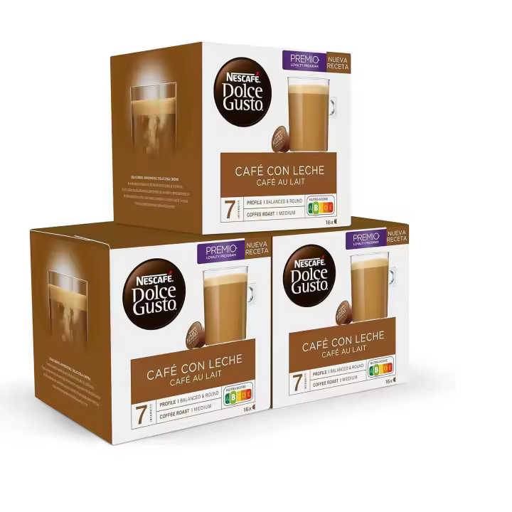 Nescafé Dolce Gusto Café con Leche, Pack de 3 x 16 Cápsulas - Total: 48 Cápsulas de Café - 1