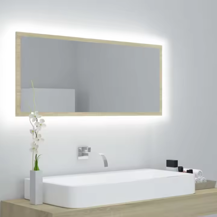 vidaXL Espejo de baño LED acrílico color 100x8,5x37 cm en color Roble Sonoma/Negro/Madera antigua y más | decorativo de pared para baño dormitorio recibidor moderno - 1