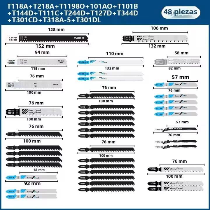 XCAN Hojas De Sierra De Tijera 48/60 Piezas T-Shank Para Corte De Madera Acero HCS T118A T118B T101AO T101B T101BR T144D T244D Para DIY En El Hogar - 1